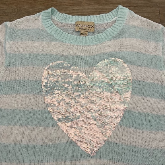 Wildfox Brigittes Heart Lake House Tee in Bleached Aqua Knit Sequin Sweater Tee - Picture 5 of 9